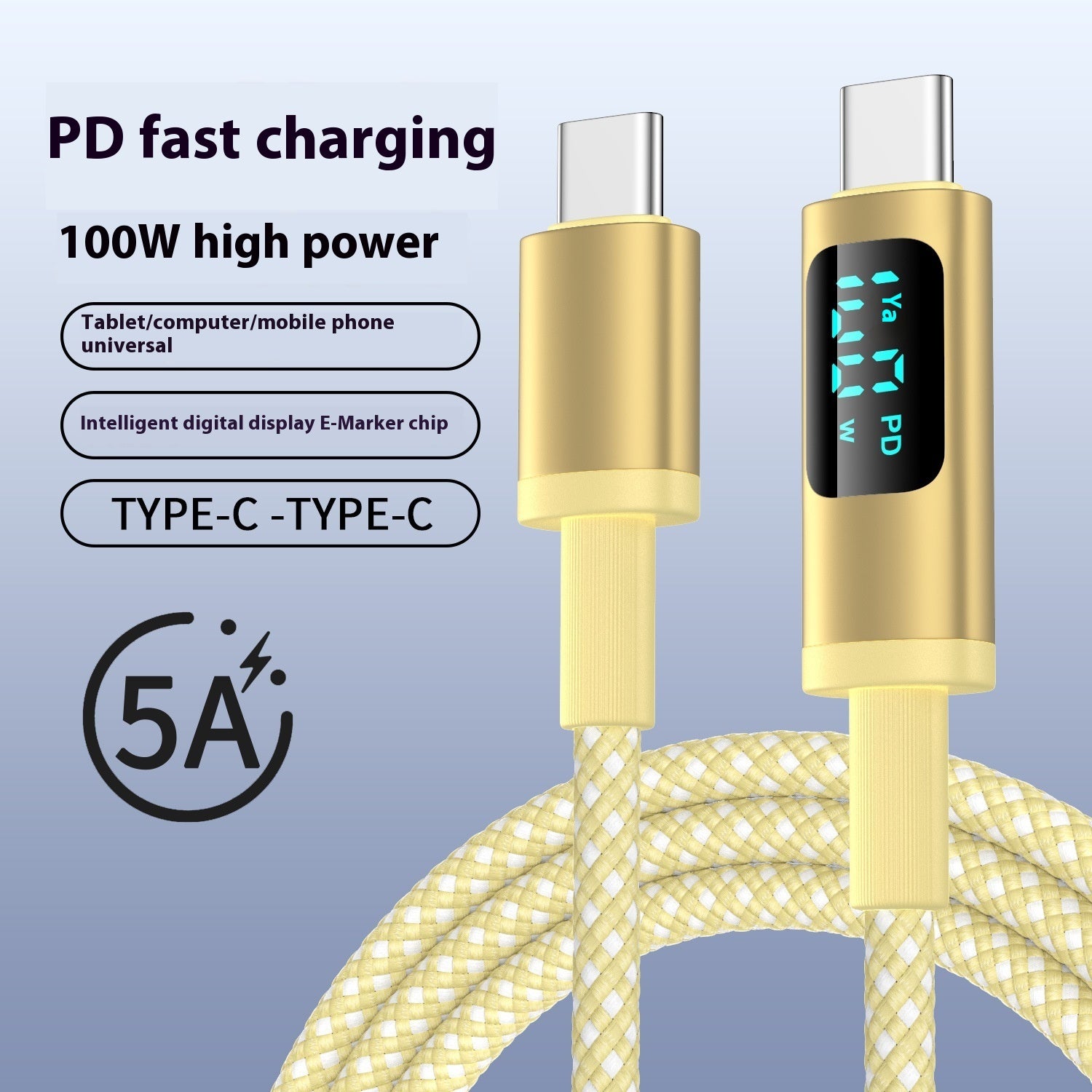 Digital Display Double Type-c Fast Charging Mobile Phone Data Cable