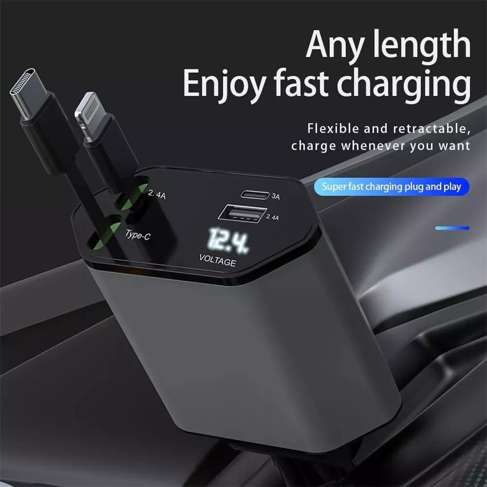 Retractable Car Charger 120W USB&Type C Cable For Phone Fast Charge Adapter