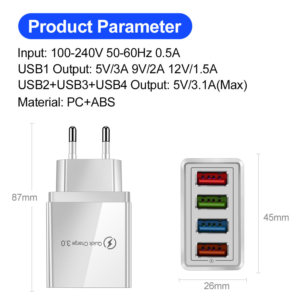 USB Charger Quick Charge 3.0 4 Phone Adapter For Tablet Portable Wall Mobile Charger Fast Charger