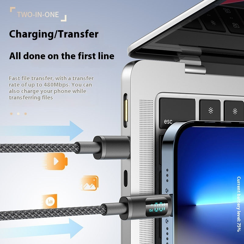 Digital Display Double Type-c Fast Charging Mobile Phone Data Cable