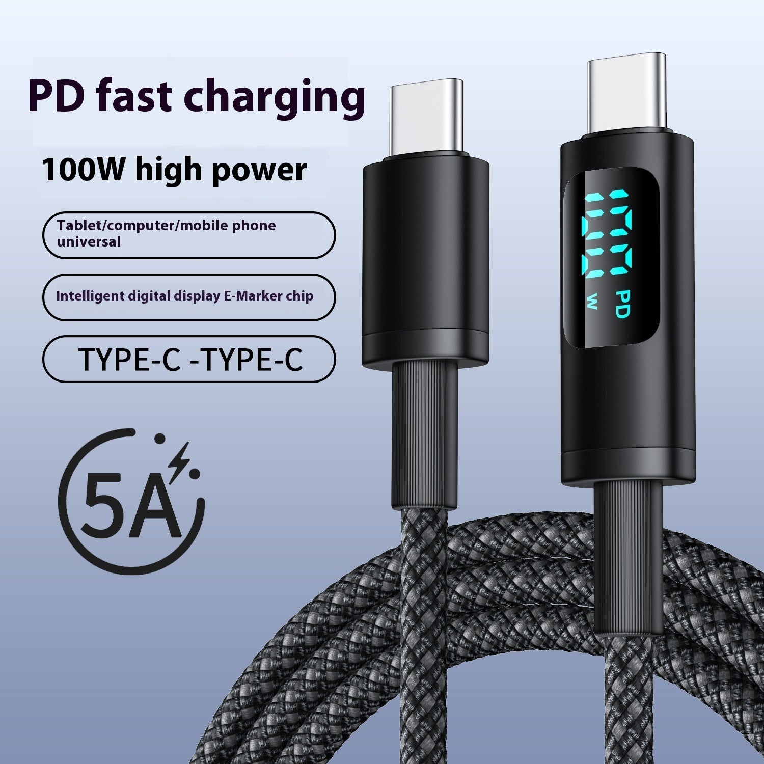 Digital Display Double Type-c Fast Charging Mobile Phone Data Cable