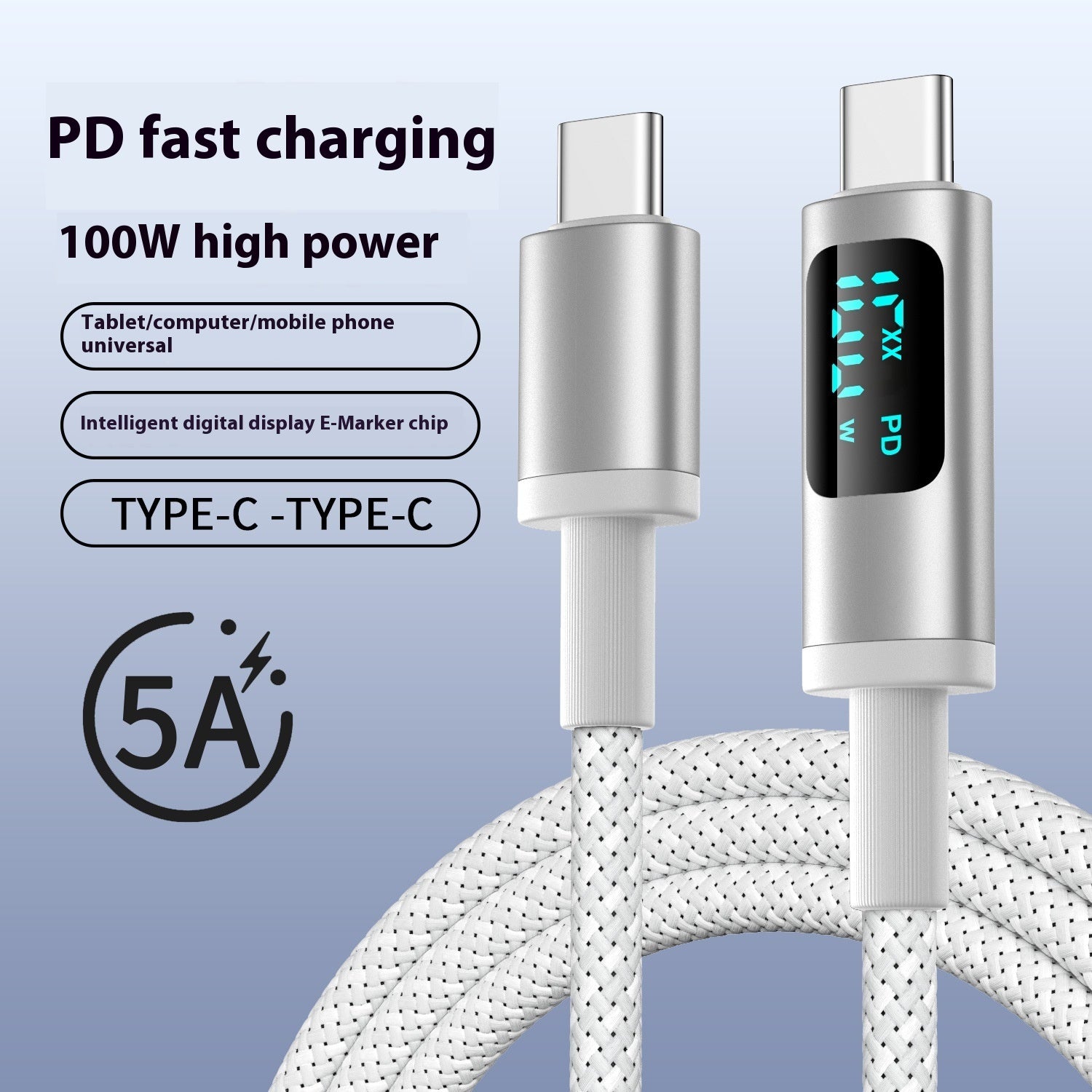 Digital Display Double Type-c Fast Charging Mobile Phone Data Cable