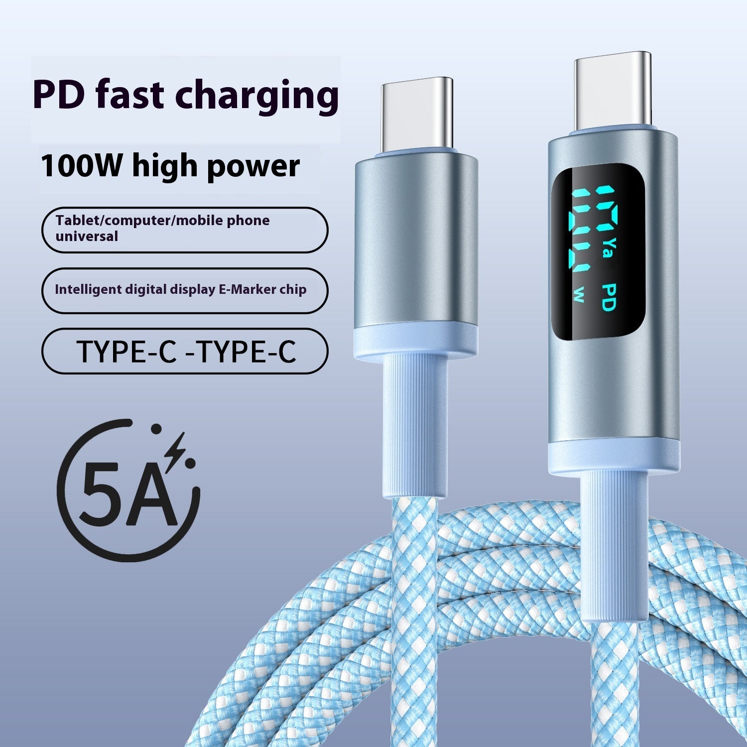 Digital Display Double Type-c Fast Charging Mobile Phone Data Cable