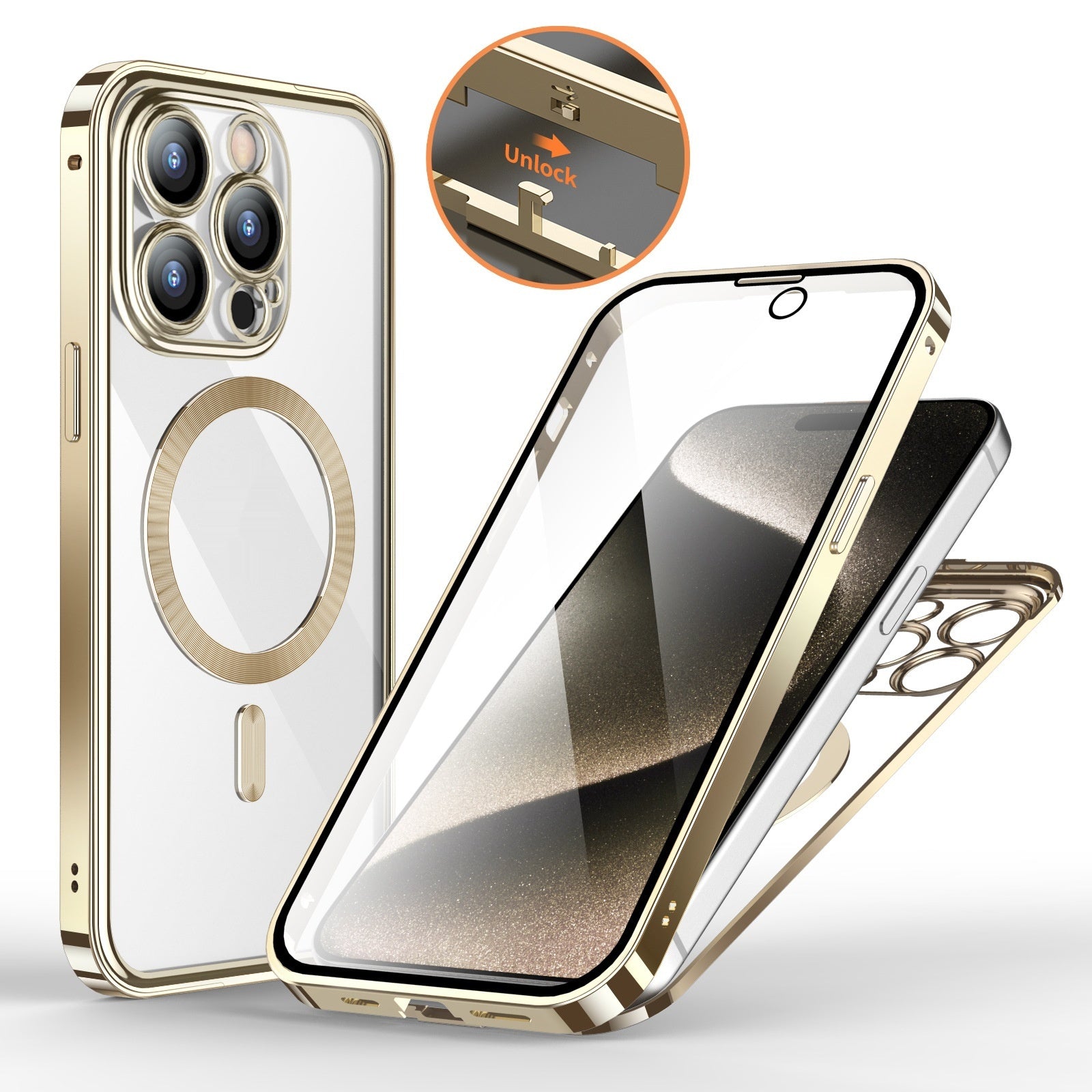 Anti-Privacy Metal Buckle Magnetic Support Wireless Charging Double-Sided Lens Full Cover Phone Case Protective Cover